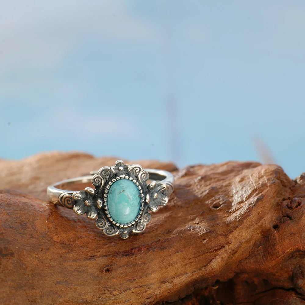 Birthstone Ring Set - Vintage 925 Gümüş Yüzük Doğal Turkuaz