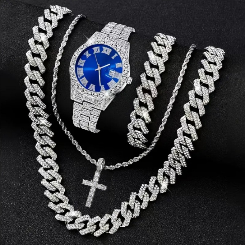 Icebox Jewelry Watches - 3/4 adet Hip Hop buzlu erkek
