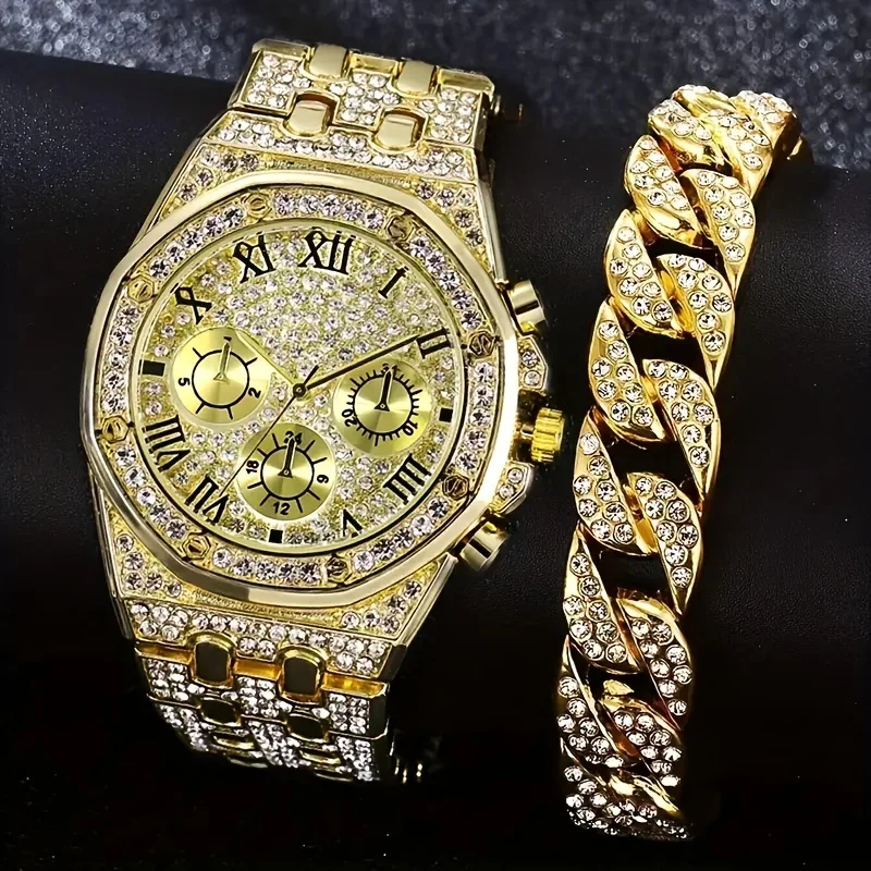 Icebox Jewelry Watches - Lüks Sekizgen Çerçeve Buzlu Kuvars Saat