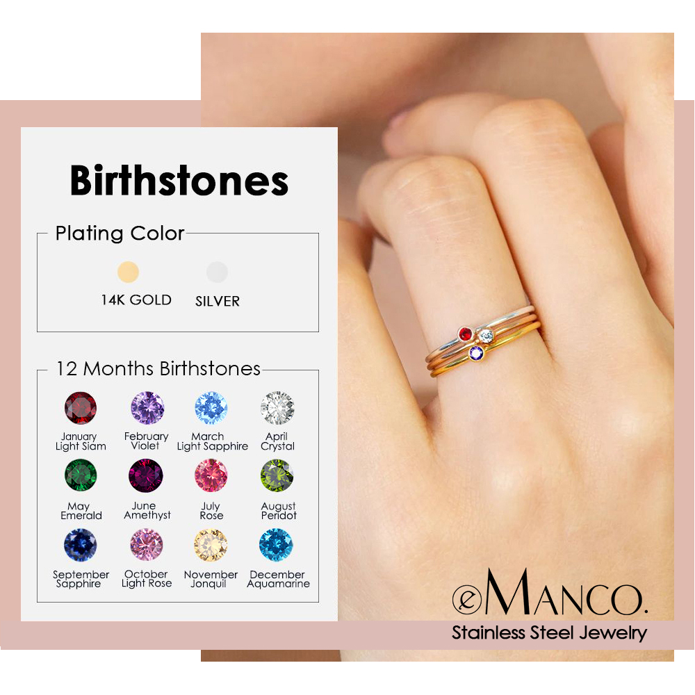 Birthstone Ring Set - EMANCO Paslanmaz Çelik Doğum Taşı Yüzüğü