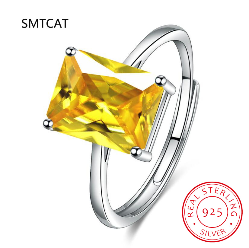 Birthstone Ring Set - Zümrüt Kesim Doğal Sitrin 925 Ayar