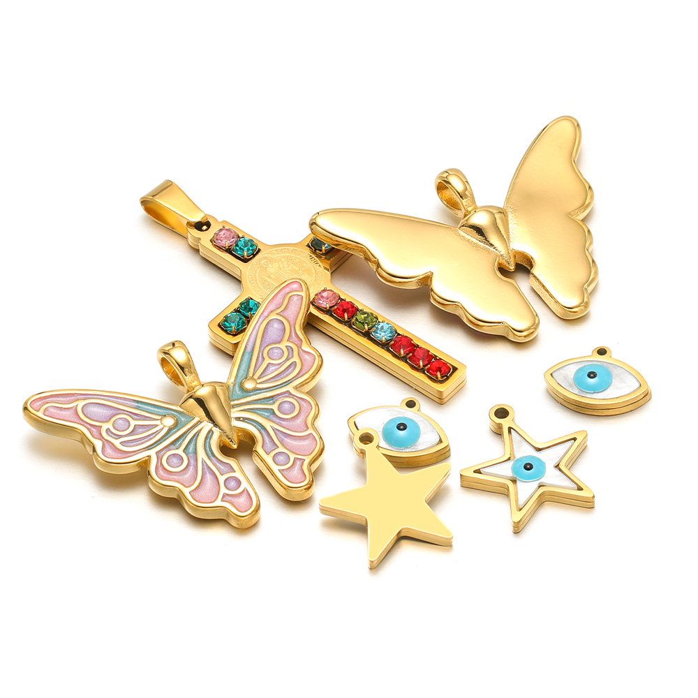 Butterfly Pendant Necklace - 5 adet/grup Paslanmaz Çelik Emaye Yıldız