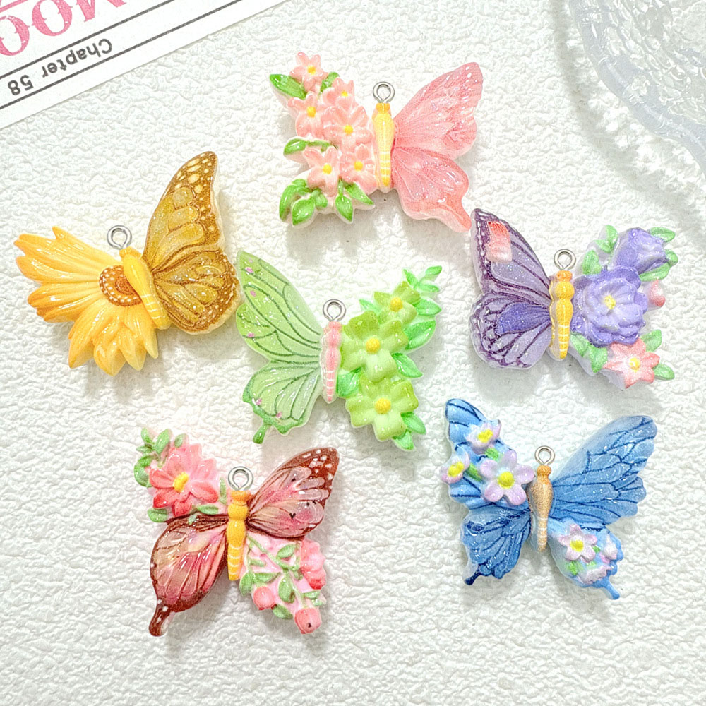 Butterfly Pendant Necklace - 10 adet Yeni Çiçek kelebek reçine