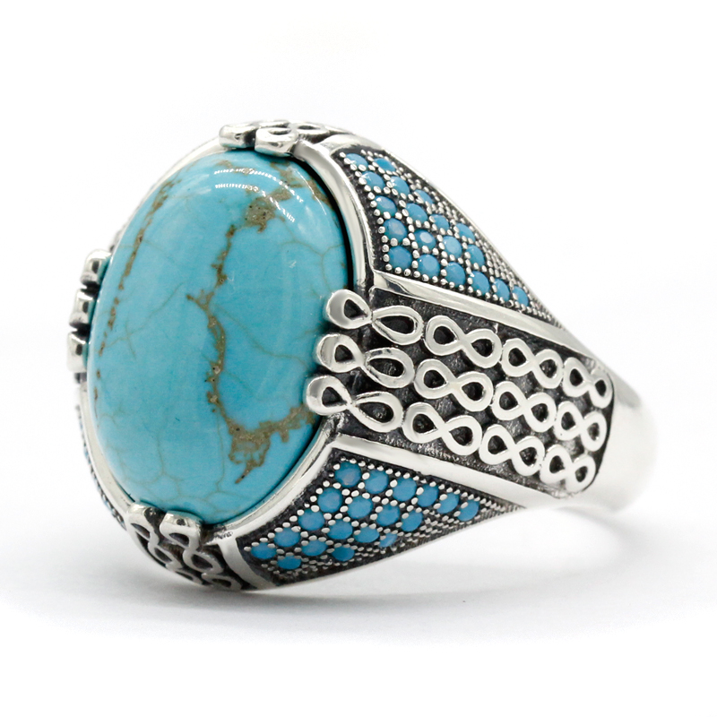 Turquoise Stone Ring - Doğal turkuaz taş yüzük erkekler için