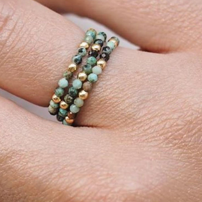 Birthstone Ring Set - Kristal Yüzük İstiflenebilir Boncuk Boho Birthstone