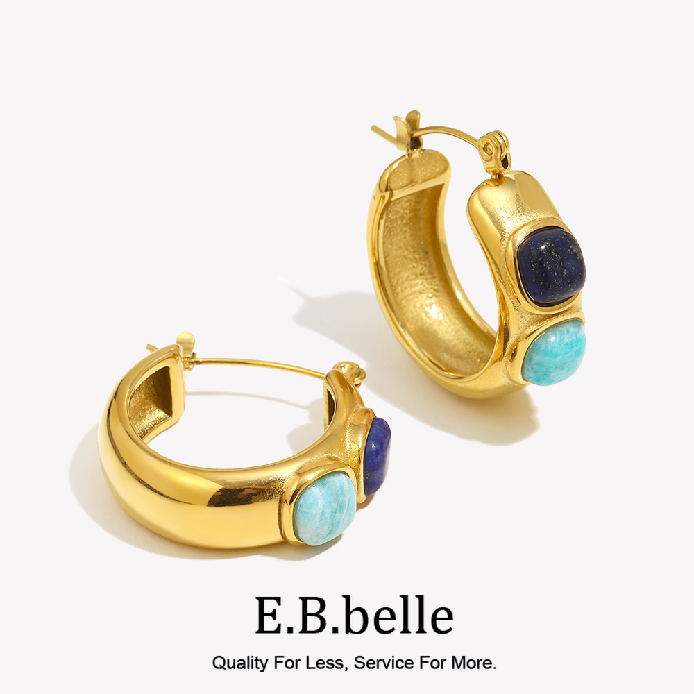 Turquoise Stone Ring - E.B.belle Yuvarlak Lazurite Turkuaz Doğal Taş
