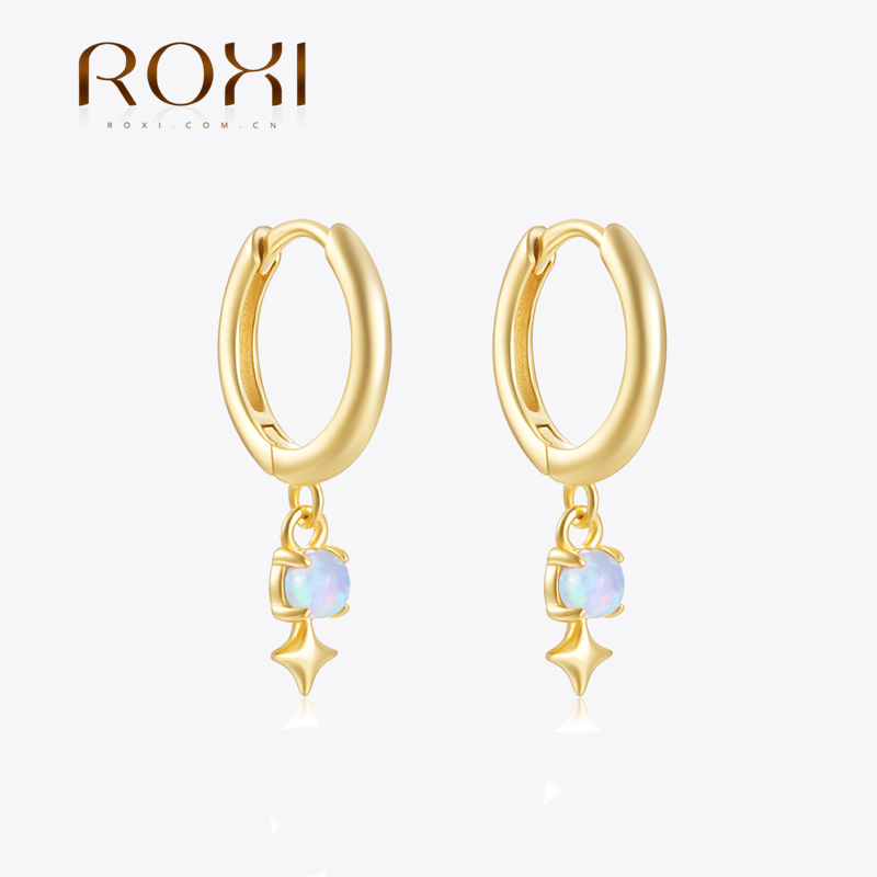 Opal Earrings Dangle - ROXI Beyaz Opal Damla Hoop Küpe