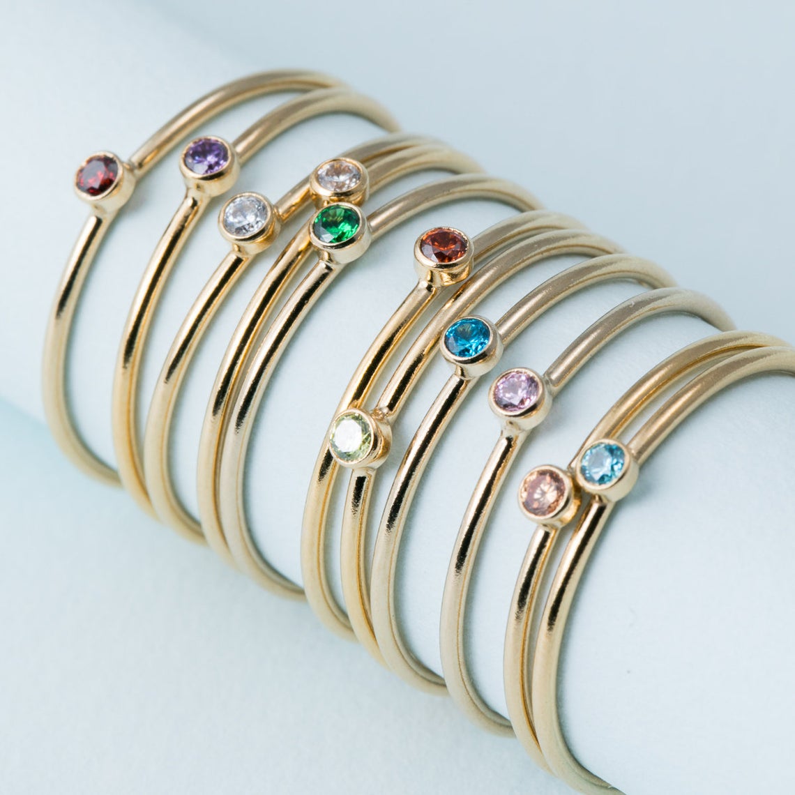 Birthstone Yüzük 14 K altın do - Birthstone Ring Set incelemesi ve fiyatı