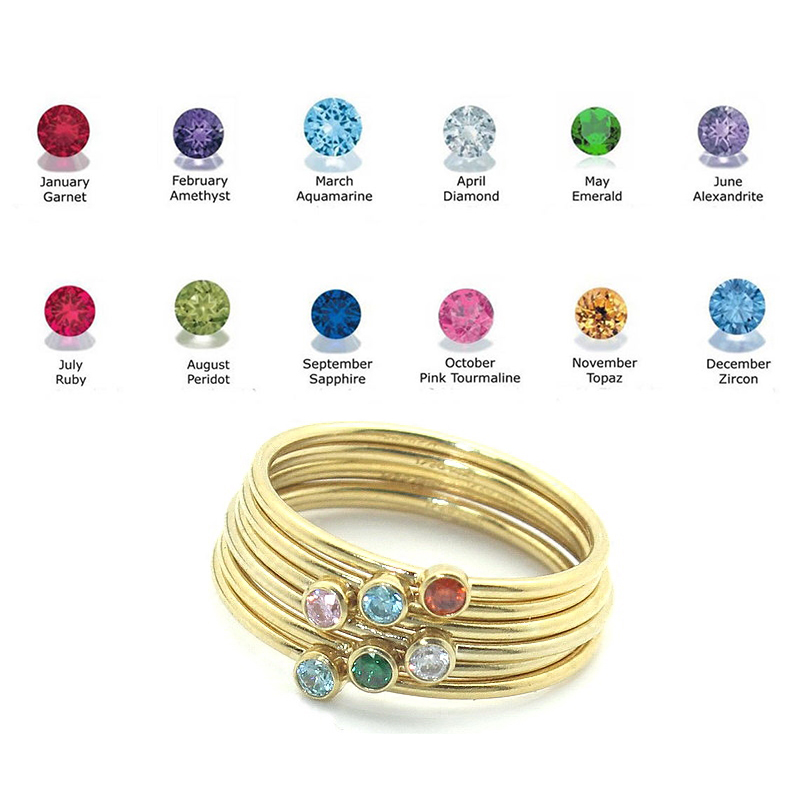 Birthstone Yüzük 14 K altın do - Birthstone Ring Set incelemesi ve fiyatı