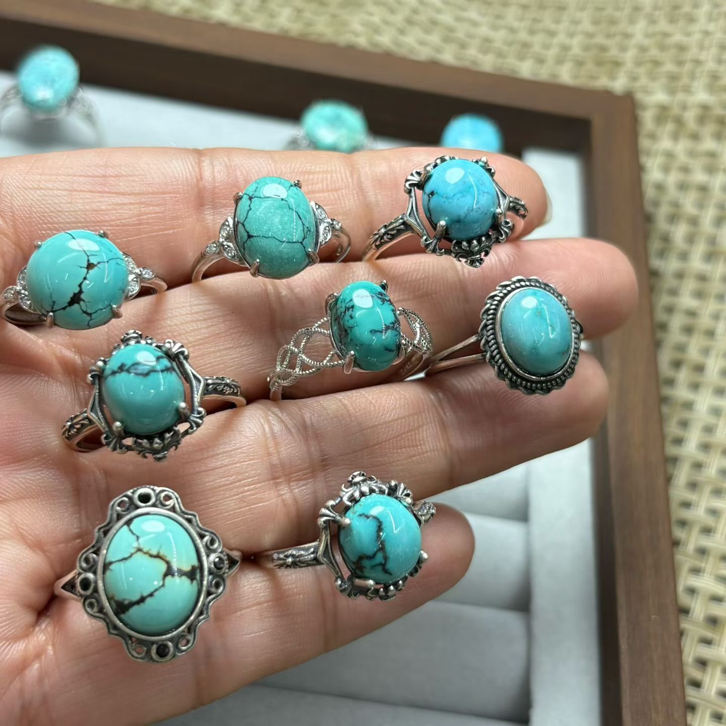 1 adet Fengbaowu Doğal Turkuaz - Turquoise Stone Ring incelemesi ve fiyatı