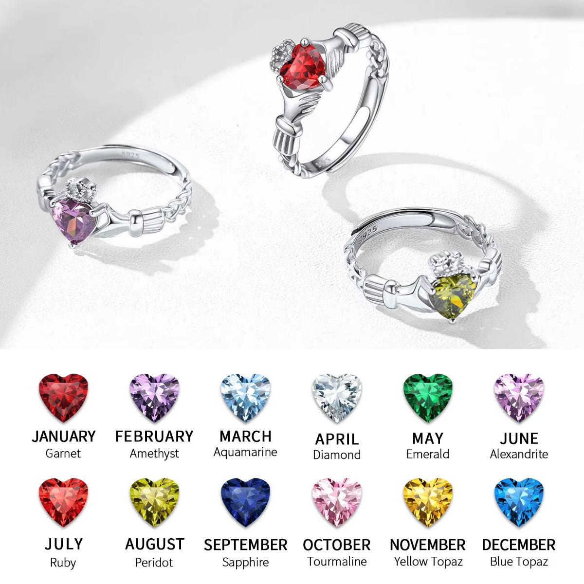 U7 3mm 925 Gümüş Claddagh Yüzü - Birthstone Ring Set incelemesi ve fiyatı