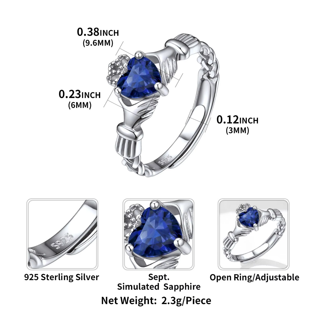 U7 3mm 925 Gümüş Claddagh Yüzü - Birthstone Ring Set incelemesi ve fiyatı