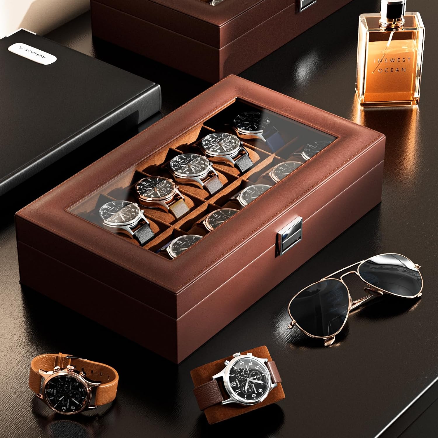 12 Bölmeli Cam Kapaklı Saat Vi - Watch Display Box incelemesi ve fiyatı