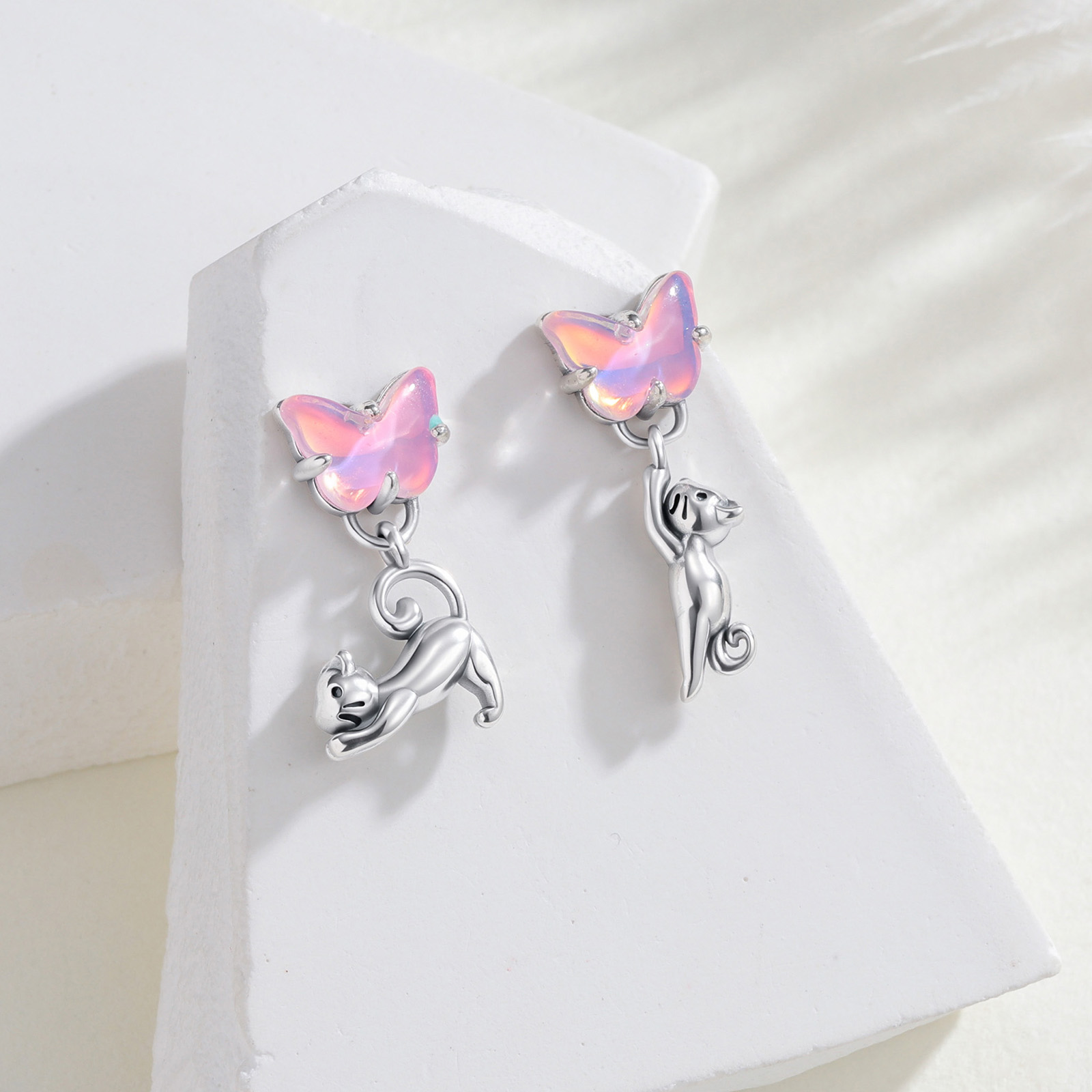 925 Ayar Gümüş Kedi ve Kelebek - Opal Earrings Dangle incelemesi ve fiyatı