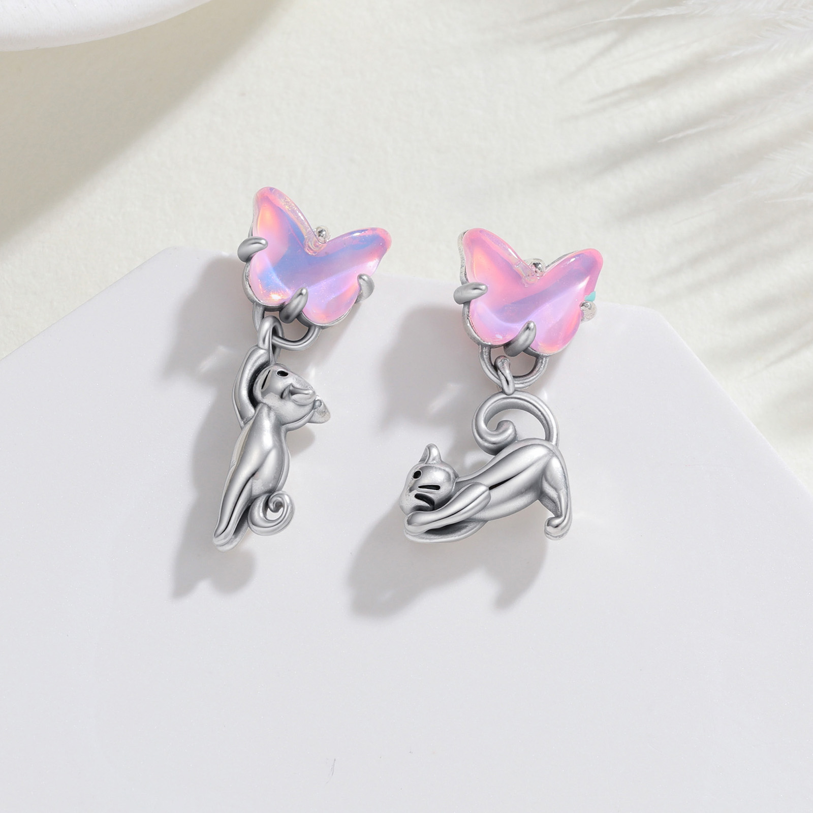 925 Ayar Gümüş Kedi ve Kelebek - Opal Earrings Dangle incelemesi ve fiyatı
